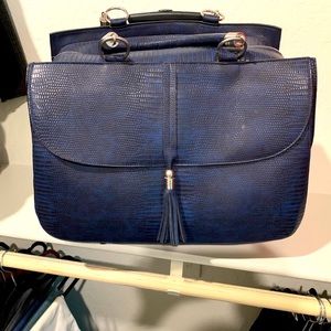 Blue Leather Travel Bag & Matching Laptop Case